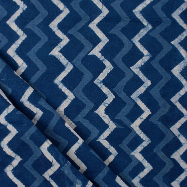 ZigZag Indigo Blue Cotton Hand Block Print Fabric