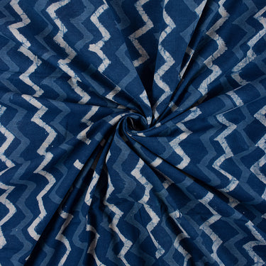 ZigZag Indigo Blue Cotton Hand Block Print Fabric