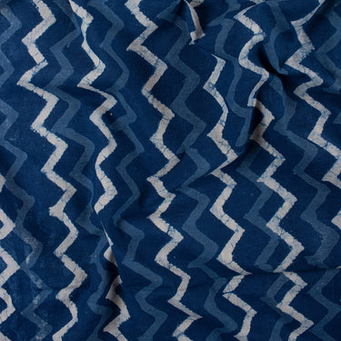 ZigZag Indigo Blue Cotton Hand Block Print Fabric