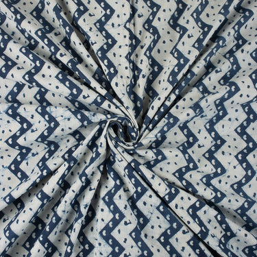 Zig Zag Hand Block Print Indigo Fabric