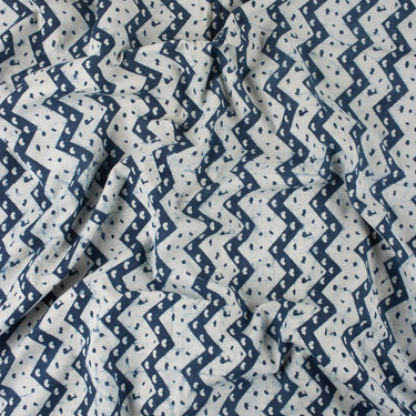 Zig Zag Hand Block Print Indigo Fabric
